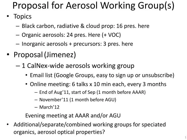 proposal for aerosol working group s