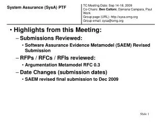 Highlights from this Meeting: Submissions Reviewed: