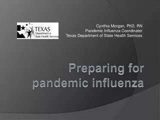 Cynthia Morgan, PhD, RN Pandemic Influenza Coordinator Texas Department of State Health Services