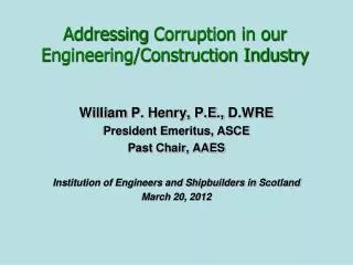 Addressing Corruption in our Engineering/Construction Industry