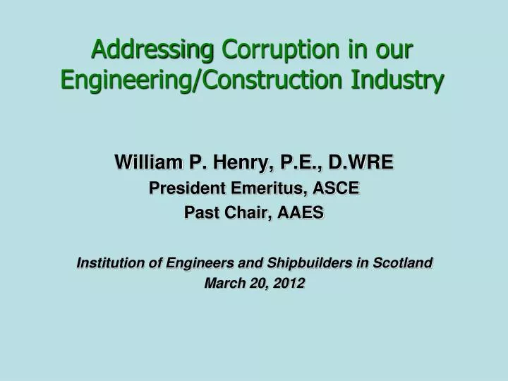 addressing corruption in our engineering construction industry