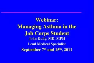 Webinar: Managing Asthma in the Job Corps Student