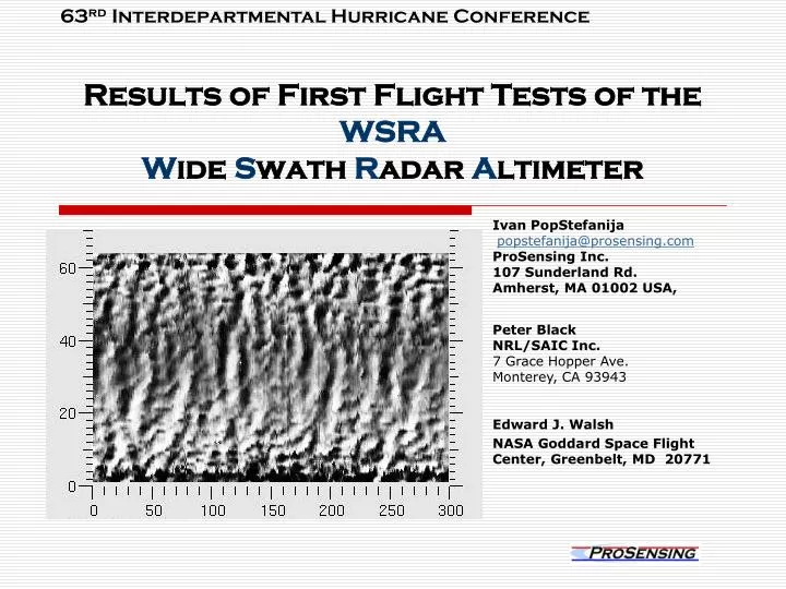 results of first flight tests of the wsra w ide s wath r adar a ltimeter