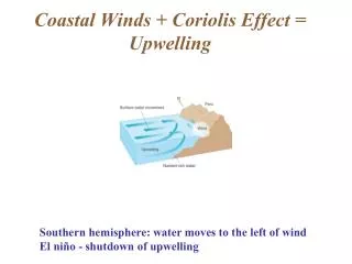 Coastal Winds + Coriolis Effect = Upwelling