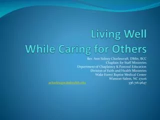 Living Well While Caring for Others