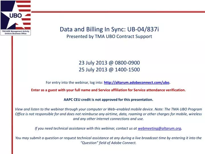 data and billing in sync ub 04 837i presented by tma ubo contract support