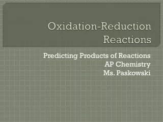 Oxidation-Reduction Reactions