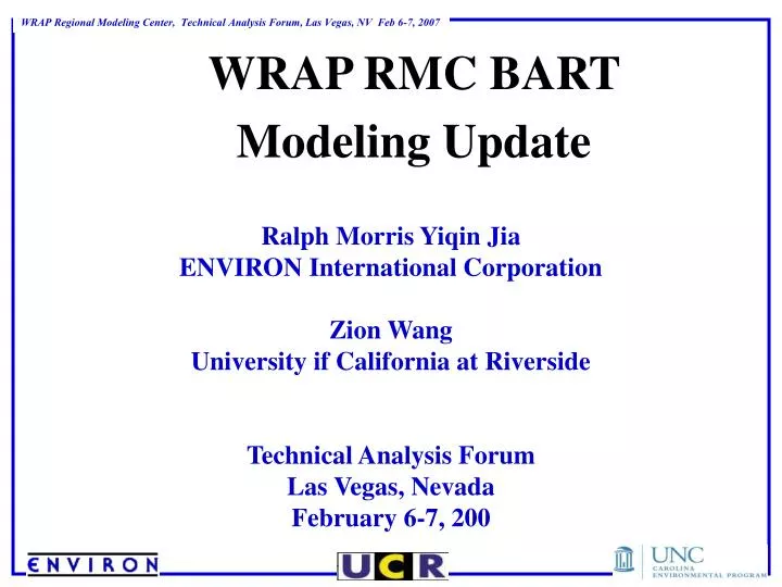 wrap rmc bart modeling update