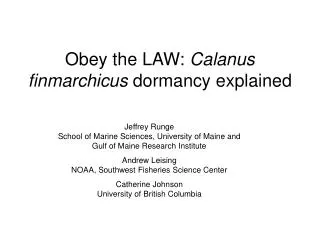 Obey the LAW: Calanus finmarchicus dormancy explained