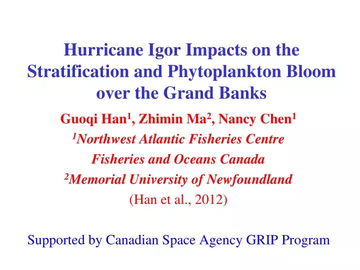 hurricane igor impacts on the stratification and phytoplankton bloom over the grand banks