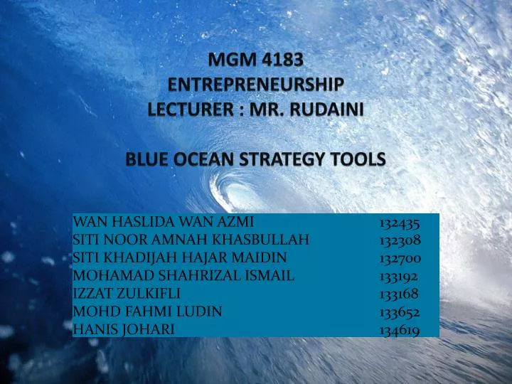 mgm 4183 entrepreneurship lecturer mr rudaini blue ocean strategy tools