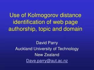 Use of Kolmogorov distance identification of web page authorship, topic and domain