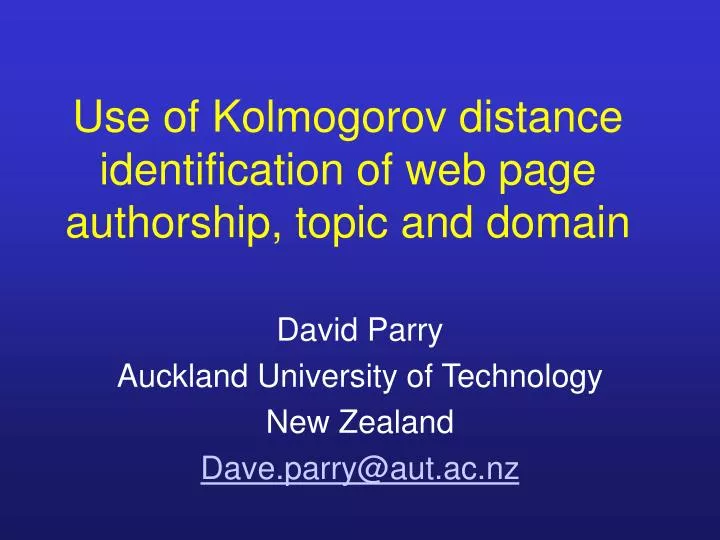 use of kolmogorov distance identification of web page authorship topic and domain