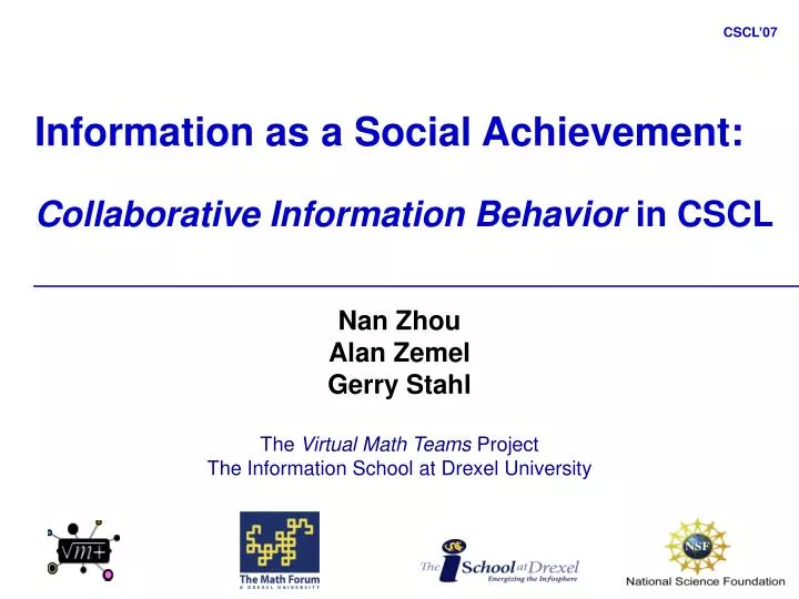 information as a social achievement collaborative information behavior in cscl