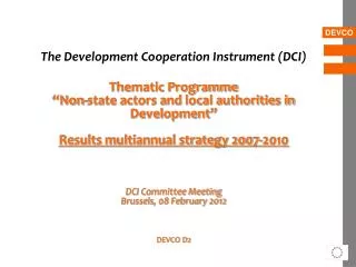 The Development Cooperation Instrument (DCI) Thematic Programme