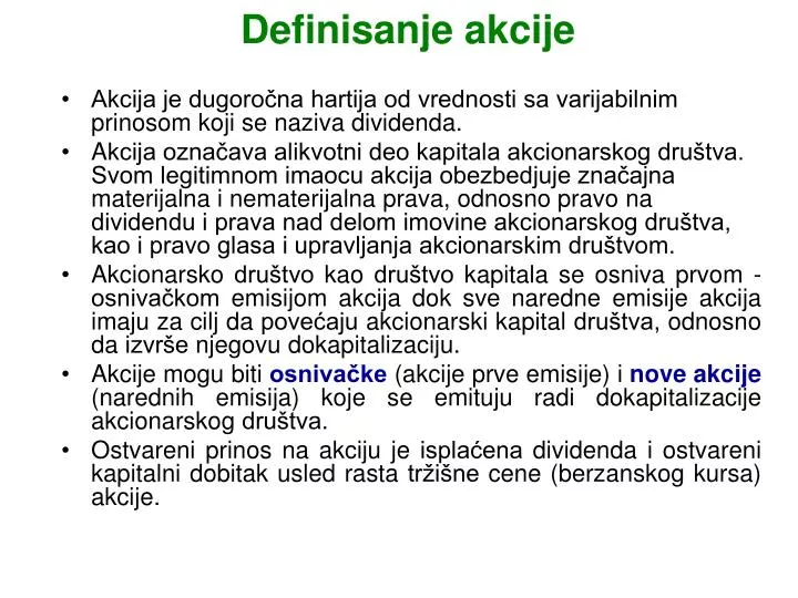 definisanje akcije