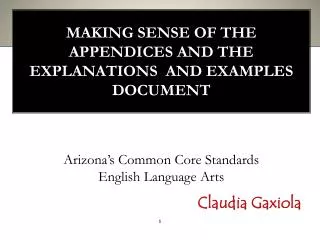 Making Sense of the Appendices and the Explanations and examples Document