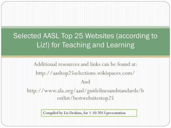 selected aasl top 25 websites according to liz for teaching and learning