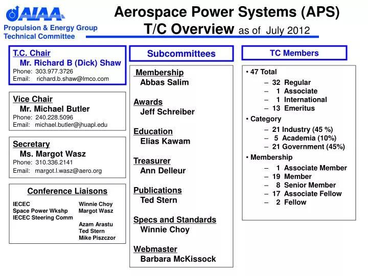 aerospace power systems aps t c overview as of july 2012