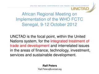 African Regional Meeting on Implementation of the WHO FCTC Senegal, 9-12 October 2012
