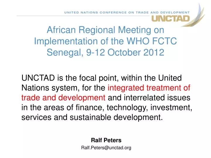 african regional meeting on implementation of the who fctc senegal 9 12 october 2012