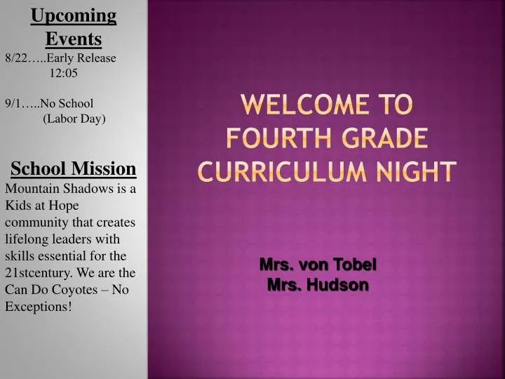 welcome to fourth grade curriculum night
