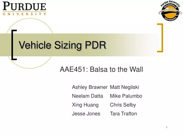 vehicle sizing pdr