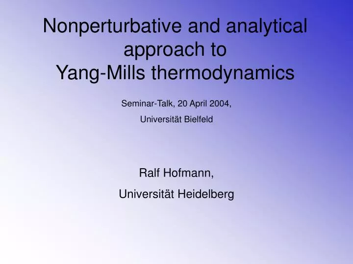 nonperturbative and analytical approach to yang mills thermodynamics