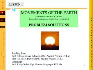 MOVEMENTS OF THE EARTH (Apparent movement of the sun,
