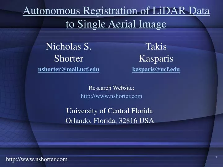 autonomous registration of lidar data to single aerial image