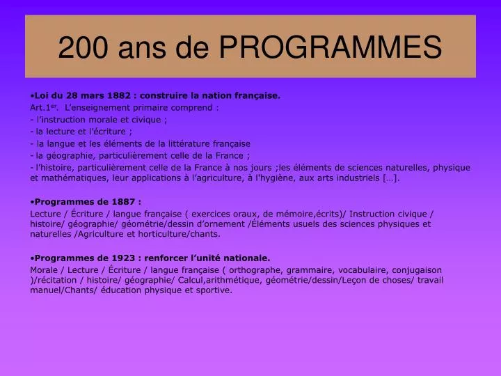 200 ans de programmes