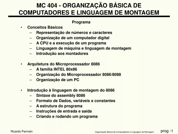 mc 404 organiza o b sica de computadores e linguagem de montagem