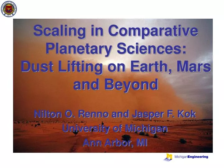 scaling in comparative planetary sciences dust lifting on earth mars and beyond