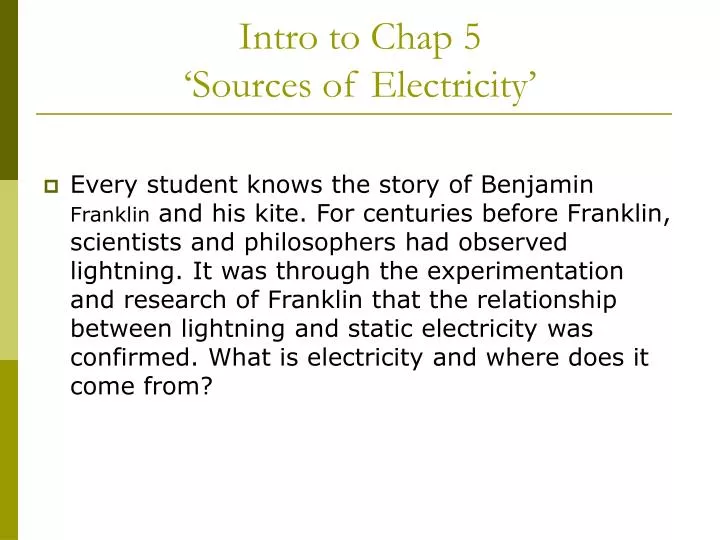 intro to chap 5 sources of electricity
