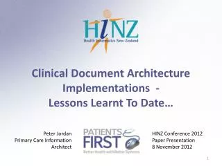 HINZ Conference 2012 Paper Presentation 8 November 2012