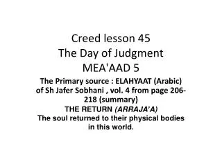 Creed lesson 45 The Day of Judgment MEA'AAD 5