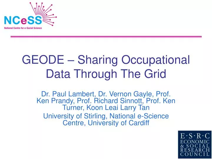 geode sharing occupational data through the grid