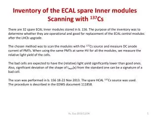 Inventory of the ECAL spare Inner modules Scanning with 137 Cs