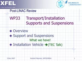 WP33	Transport/Installation 		Supports and Suspensions