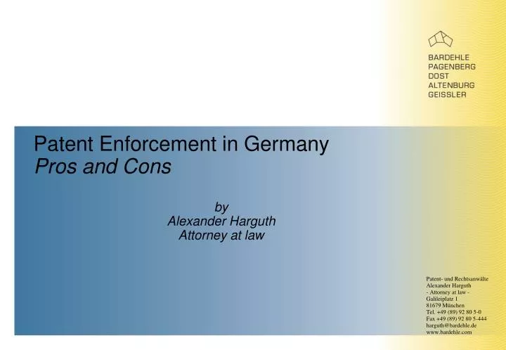 patent enforcement in germany pros and cons by alexander harguth attorney at law