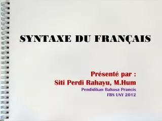 syntaxe du fran ais