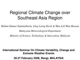 International Seminar On Climate Variability, Change and Extreme Weather Events