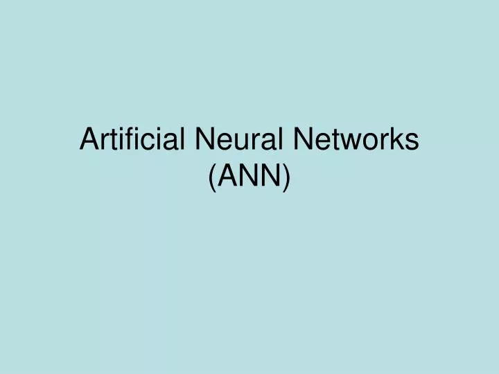 artificial neural networks ann