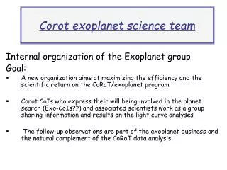 Exoplanet WG &amp; Exoplanet Complementary Observations WG