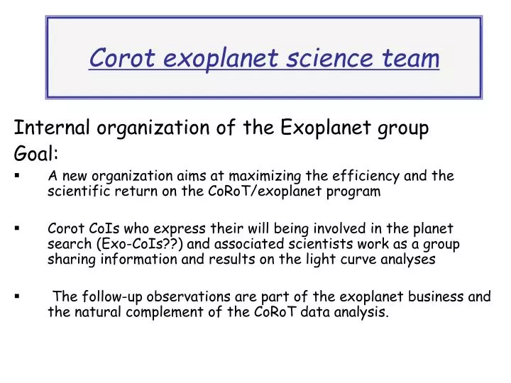 exoplanet wg exoplanet complementary observations wg