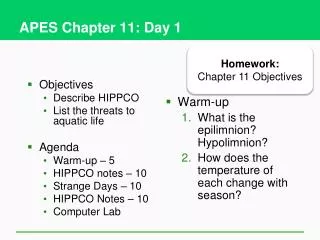 APES Chapter 11: Day 1