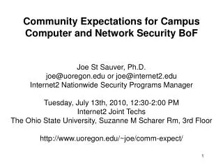 Community Expectations for Campus Computer and Network Security BoF