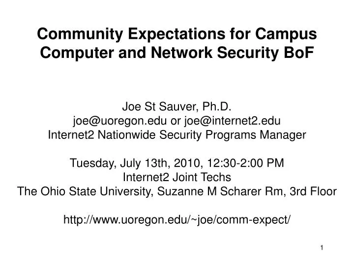 community expectations for campus computer and network security bof