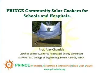 PRINCE Community Solar Cookers for Schools and Hospitals.