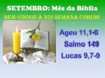 SETEMBRO: Mês da Bíblia BeM-VINDOS À 25ª SEMANA COMUM!